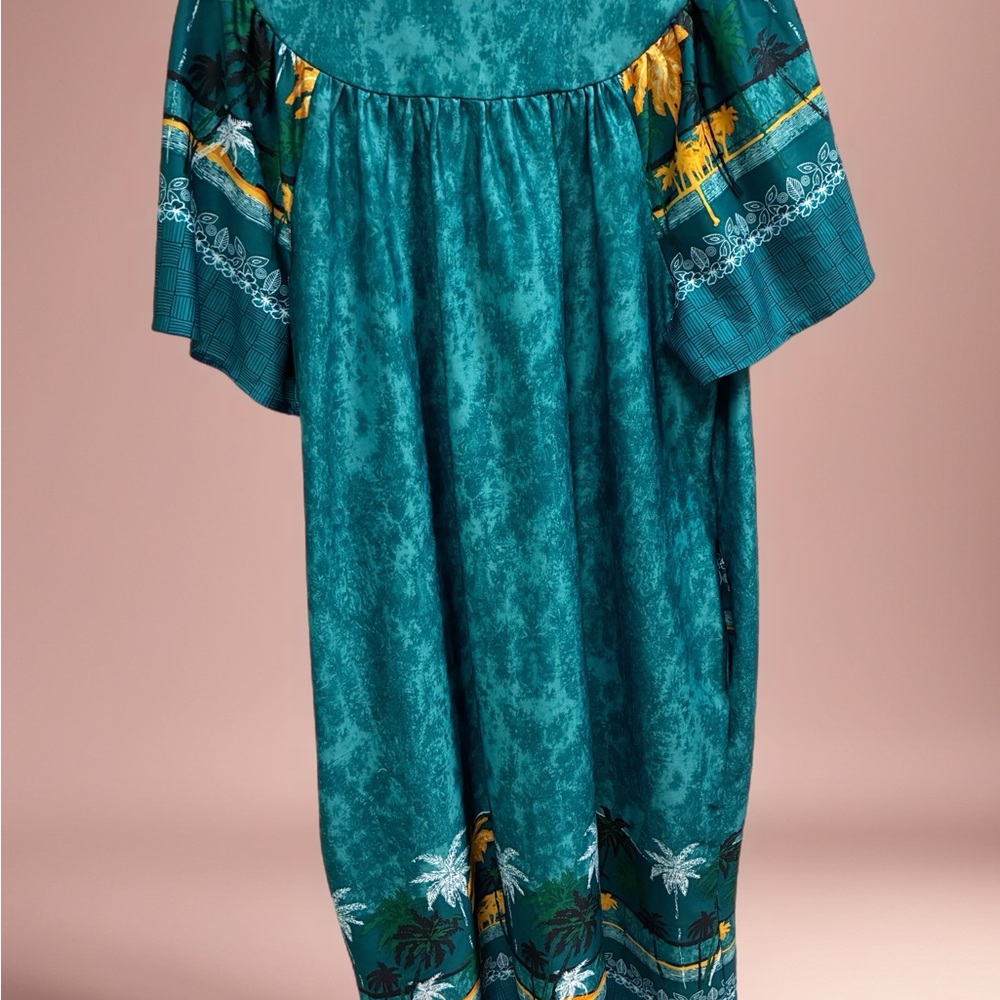 Teal Floral-Trim Women’s House Dress Size 1X - Picture 2 of 3